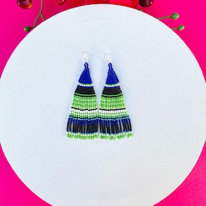 Seed Bead Mexican Earrings, Huichol Jewelry, Mexican Earrings, Boho Style Earrings, Huichol Beadwork, Dangle Earrings, Gift for Her