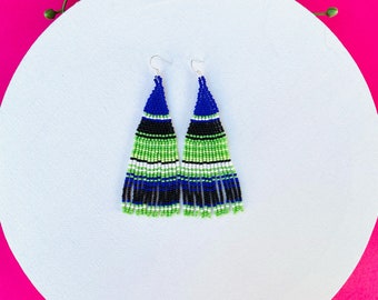 Seed Bead Mexican Earrings, Huichol Jewelry, Mexican Earrings, Boho Style Earrings, Huichol Beadwork, Dangle Earrings, Gift for Her