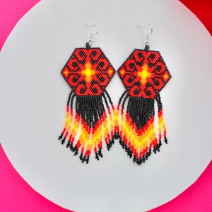 Mexican Earrings Huichol Earrings Floral Mexican Earrings, Boho Floral Earrings, Huichol Beaded Earrings, Beaded Earrings Statement Earrings