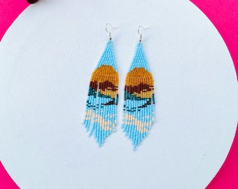Mexican Earrings Huichol Earrings Long Earrings Hand Beaded Mexican Earrings Huichol Art Mexican Folk Mexican Jewelry Free Shipping
