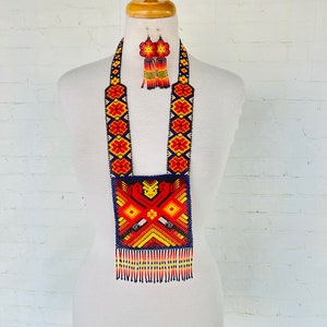 Handmade Mexican Jewelry set, Huichol Art, Beaded Necklace,Mexican Colorful Jewelry set, Mexican Necklace,Collar artesanal, free shipping