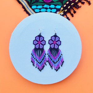 Huichol Earrings Huichol Art Mexican Earrings Hand Beaded Earrings, Flower Earrings, Mexican Jewelry, Mexican Folk Art, Boho Style Earrings