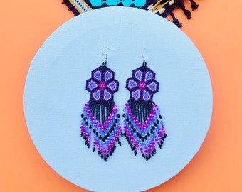 Huichol Earrings Huichol Art Mexican Earrings Hand Beaded Earrings, Flower Earrings, Mexican Jewelry, Mexican Folk Art, Boho Style Earrings