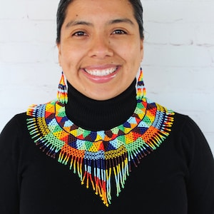 Beaded Necklace, Huichol Necklace, Mexican Jewelry, Mexican Necklace, Huichol Jewelry Set, Mexican Jewelry for Women, Huichol Art,
