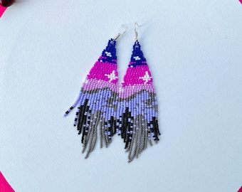 Huichol Earrings, Mexican Earrings, Flower Earrings, Beaded Earrings, Beaded Flowers, Hippie Earrings, Mexican Flower,