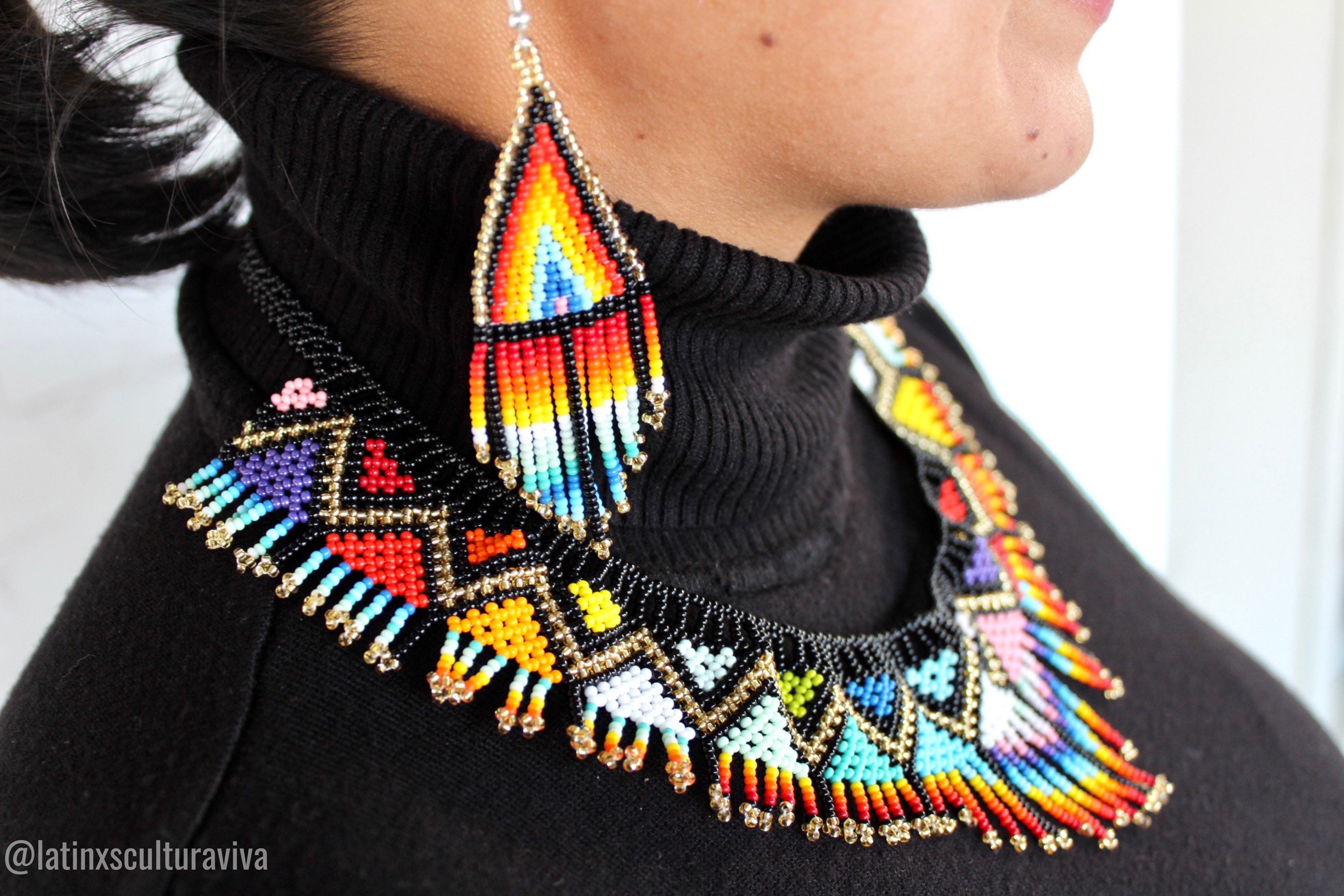 Handmade Mexican Jewelry Set Huichol Art Beaded Necklace Etsy UK