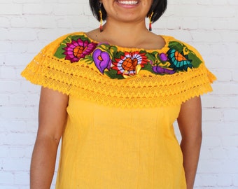 Embroidered Floral Blouse, Mexican Women’s Top, Off The Shoulder Blouse, Mexican Artisanal Blouse, Mexican Floral Top, Mexico Colorful Top