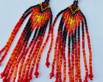 Huichol Earrings Beaded Earrings Mexican Earrings Huichol Art, Hand Beaded Mexican Earrings, Beaded Earrings, Gift for Her, Boho Earrings