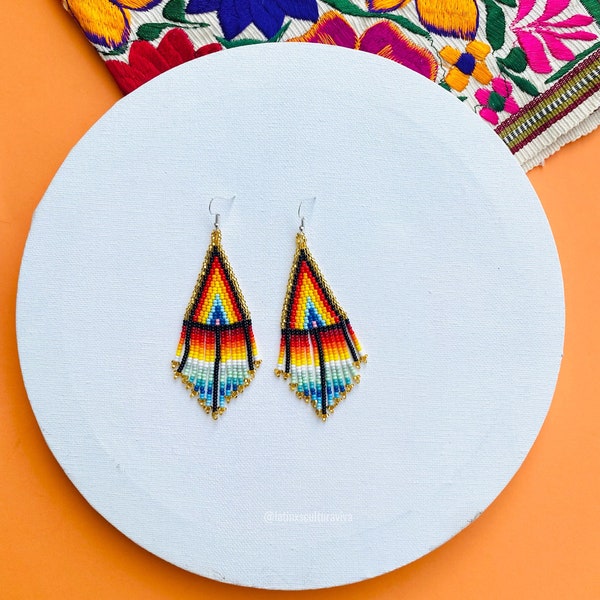 Handmade Huichol Earrings, Mexican Art, Ethnic Earrings, Huichol Chaquira ,Mexican Earrings, Boho Style Earrings, Women's Earrings.