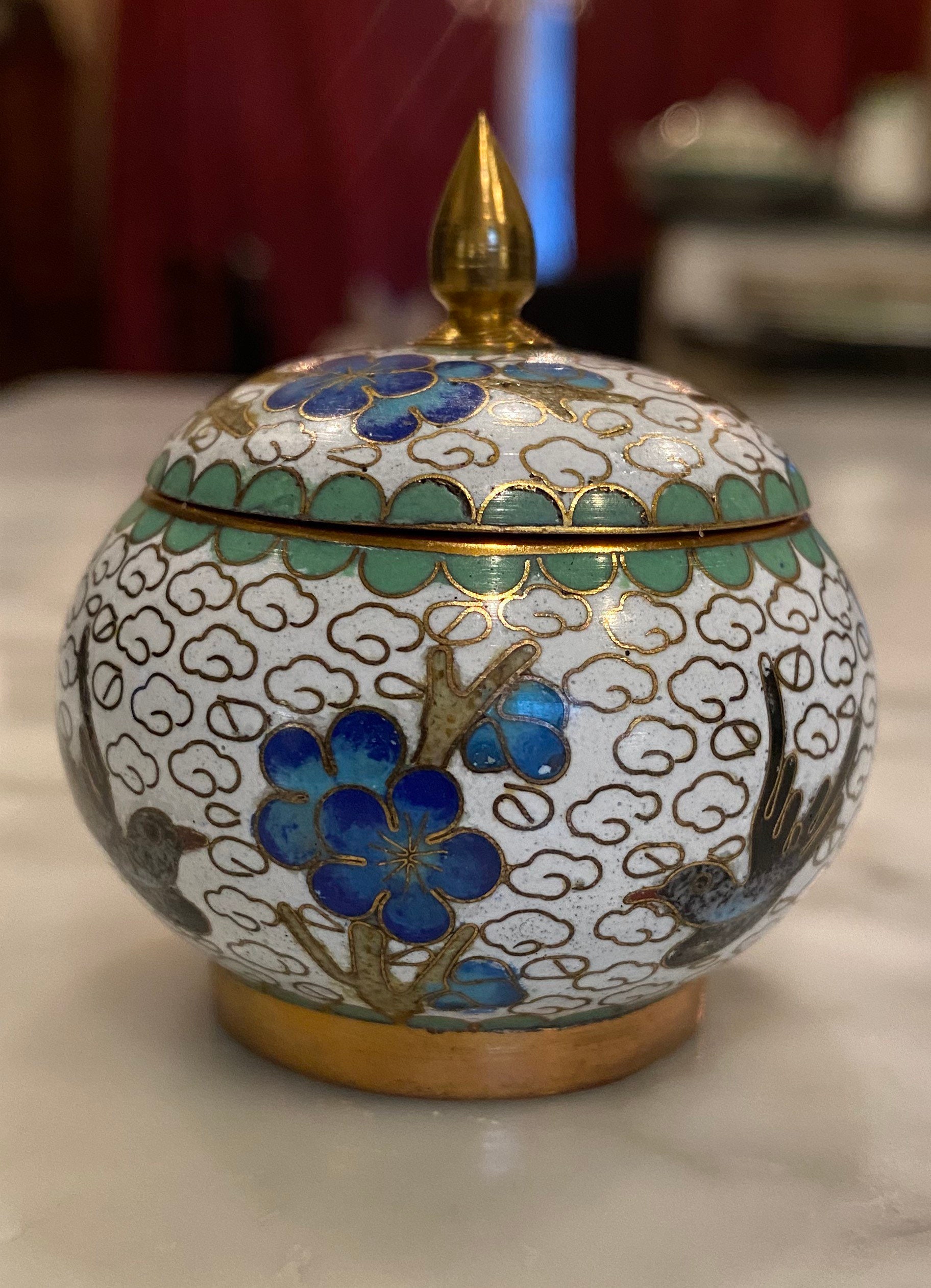 Brass Enameled Cloisonné Jar with Lid Etsy