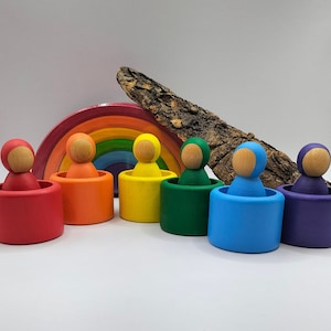 Rainbow man in a cup Waldorf Montessori friends Woodentoys