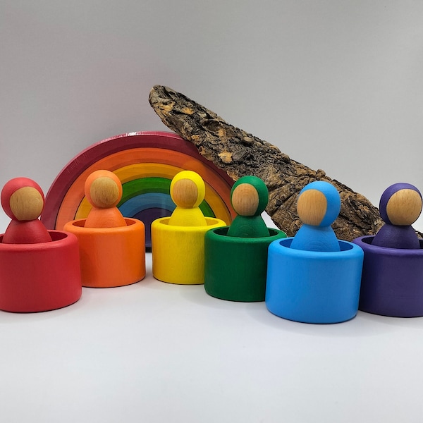 Regenbogen Männchen im Becher Waldorf Montessori Freunde Woodentoys