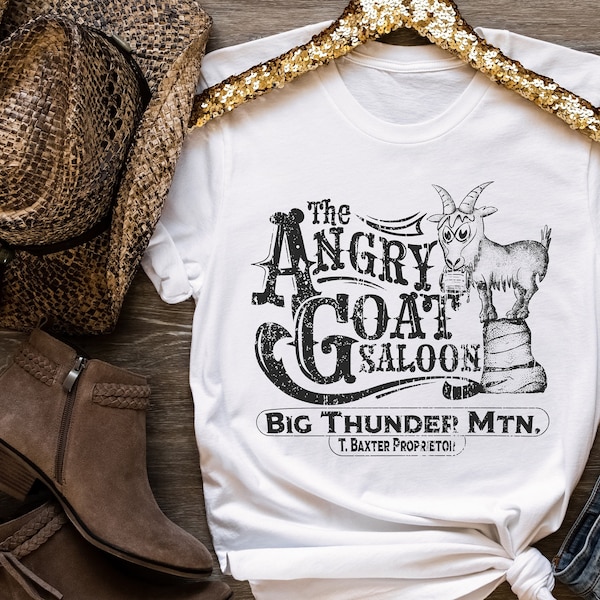 Angry Goat Saloon - Big Thunder Mountain Shirt | Walt Disney World | Disneyland Vacation Distressed Short Sleeve T Shirt - Unisex