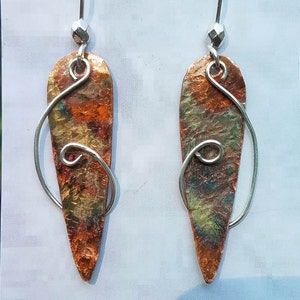 Fire Painted Copper and Sterling Earrings