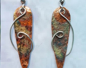 Fire Painted Copper and Sterling Earrings