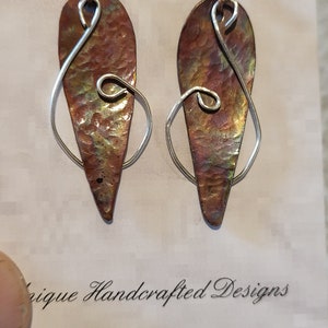 Fire Painted Copper and  Sterling Silver Earrings