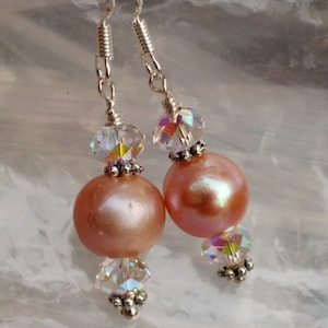 Freshwater Pearch Pearl and Swarovski Crystal Earrings in Sterling Silver