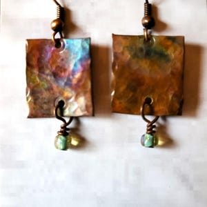 Fire Painted Copper and  Swarovski Crystal Earrings