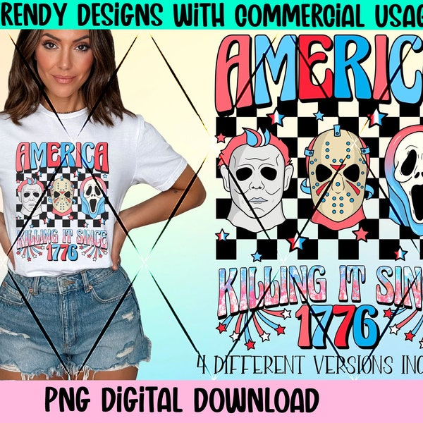 Retro 4th of July png, horror 4th of July sublimation design download, killing it since 1776, Independence Day png, digital download