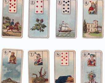 1926 Carreras Fortune Telling Cards Full Set & Copy Instructions. Black Cat Lenormand.
