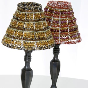Glass Votive Tea Light Holder Handmade Beaded Lamp Shade 2 colors (Pink-Red-gold) and (Gold-Amber