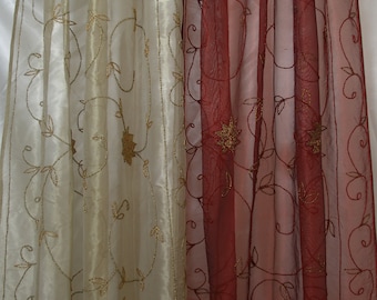 Blue Brown Purple Pink White Dot Tree Embroidered on Lace Sheer Curtain Cherry