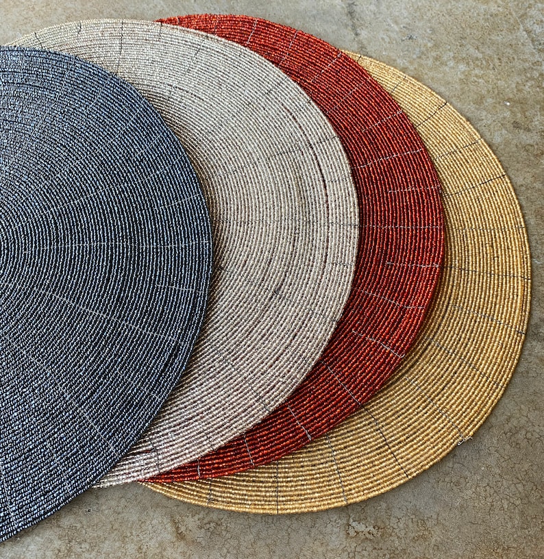 Beaded Placemat Chargers 14 X 14 Round Set of 2 Etsy