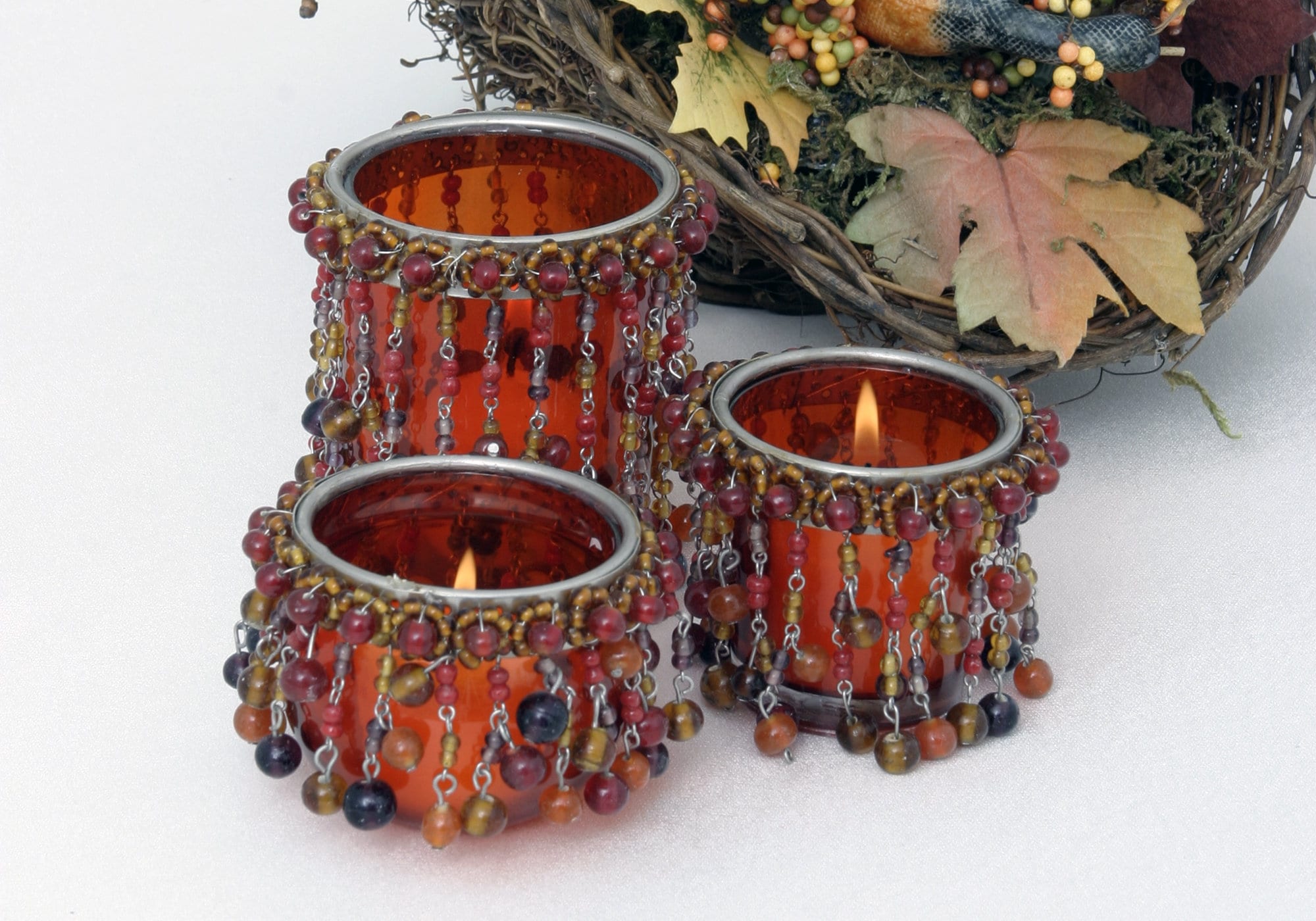 Tea Light Holder Cup Beaded Glass Candle Holder Votive Hand Etsy
