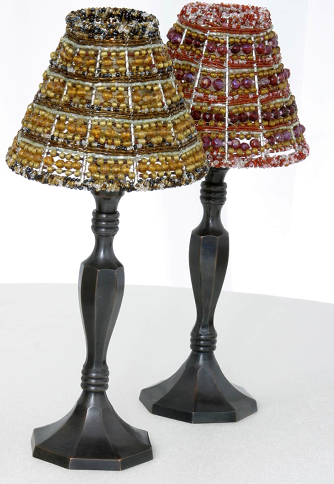 Glass Votive Tea Light Holder Handmade Beaded Lamp Shade 2 Colors pink