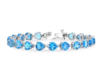 Heart Shape Swiss Blue Topaz Bracelet 14 kt White Gold