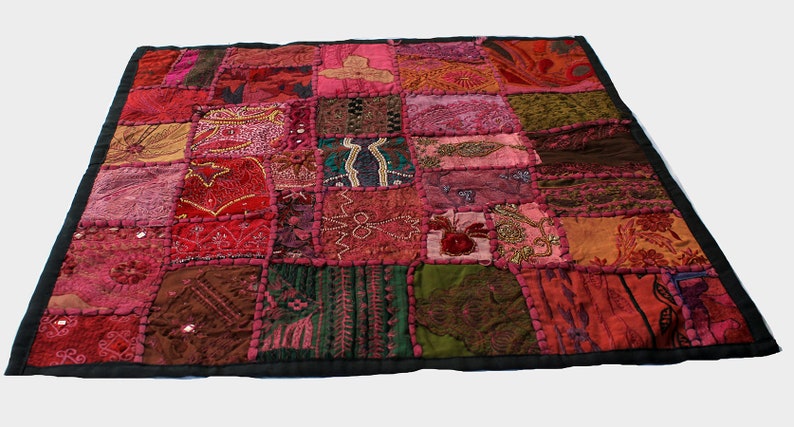 Pillow Case or Placemat Vintage Indian Beaded Decorative Throw Pillow 24x 24 VSBC24-351