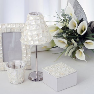 Beaded Ivory Tea Light Lamp Shade, Picture Frame, Jewelry Box,