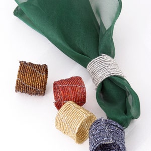Glasperlen Serviettenringe Gold, Silber, Braun, Rot, Grau, mit Draht | 6er Set