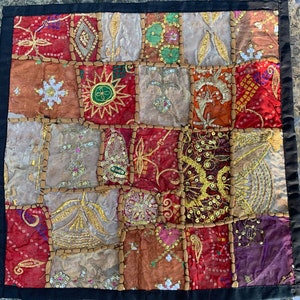 Pillow Case or Placemat Vintage Indian Beaded Decorative Throw Pillow 16"X 16" VSC