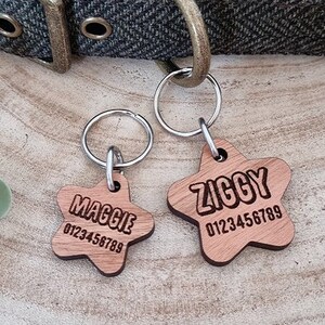 Holz Stern Hundemarke, Haustier ID Tag, Haustier Namensschild, graviertes Holz Hundeanhänger, personalisiertes Hundeschild, Holz Hundeanhänger, Haustier Accessoire,