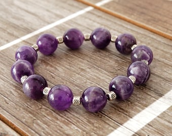 Amethyst Stretch Bracelet with Silver Accent Beads