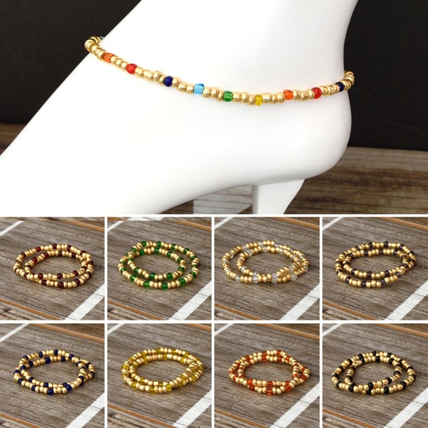 Glass Beads Stretch Ankle Bracelet - Gold Collection