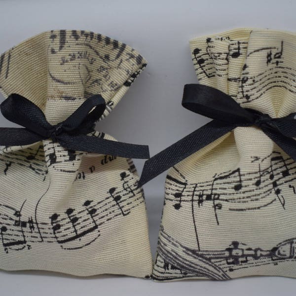 10 Contenant dragées pochon tissu musique vintage - pochette tissu dragées mariage originale