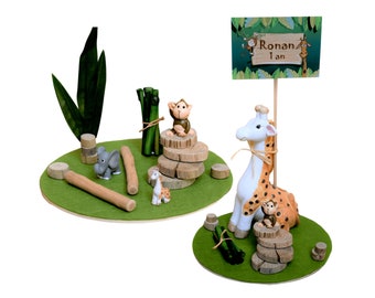 Personalized centerpiece ideal for decoration table or room baptism or birthday child theme "Jungle-zoo" savannah animals