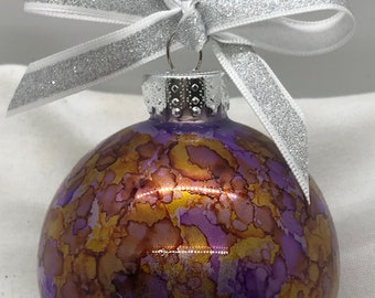 Purple Ornament Glass Butterscotch Sparkly Glittery Christmas Holiday