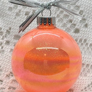 Neon Orange Iridescent Glass Glitter Sparkly Christmas Holiday Ornament