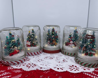Christmas Holiday Decoration  Pint Mason Jars Christmas Themed Centerpiece