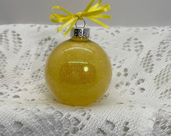 Yellow Sunshine Ornament Sparkle Glass Glitter Sparkly Christmas Holiday