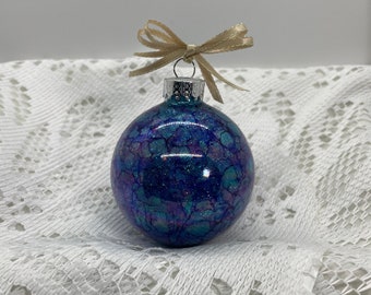 Blue Ornaments Turquoise & Purple Glass Glitter Sparkly Christmas Holiday