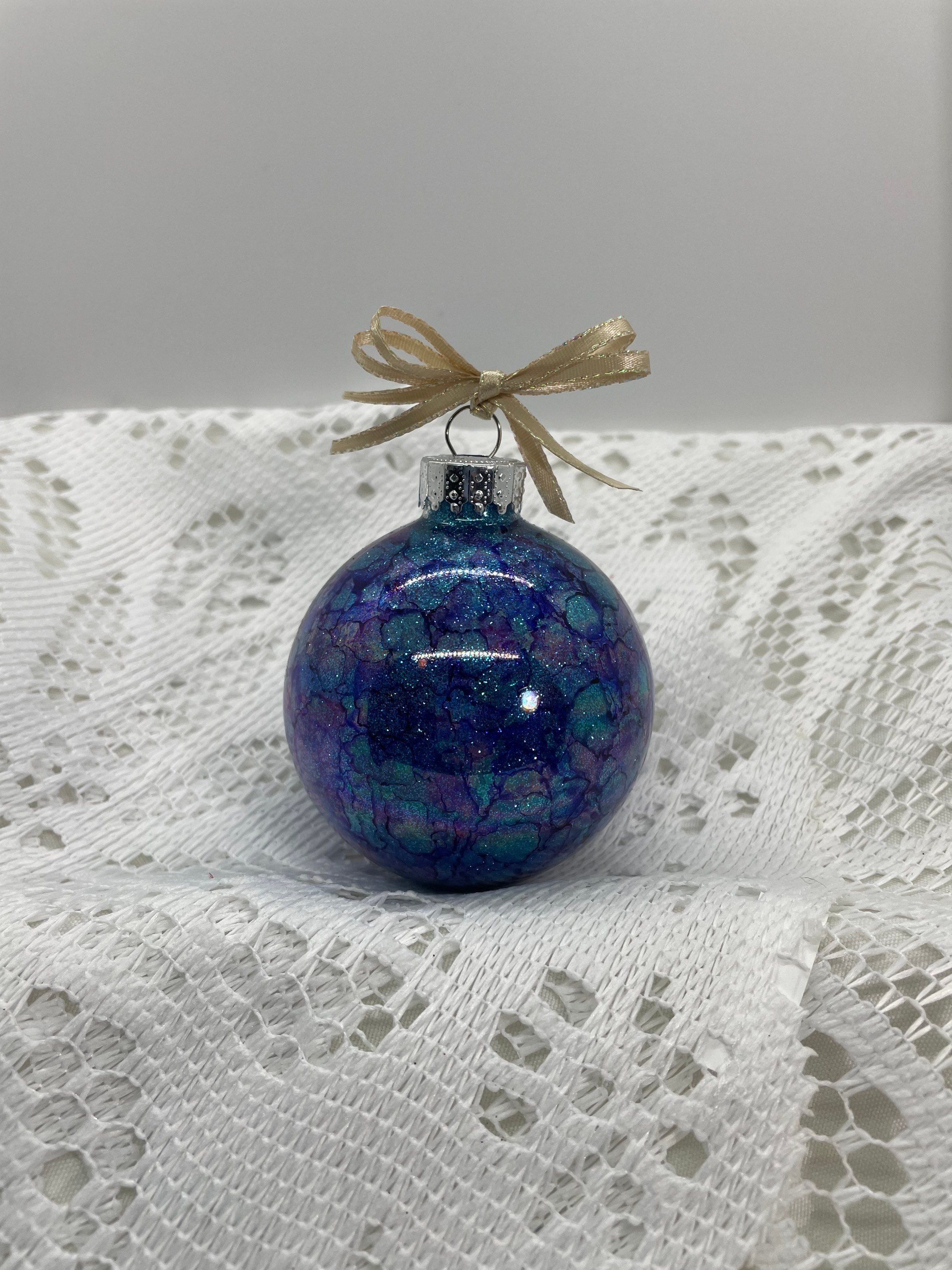 Black Onyx Iridescent Glass Glitter Sparkly Christmas Holiday Ornament 
