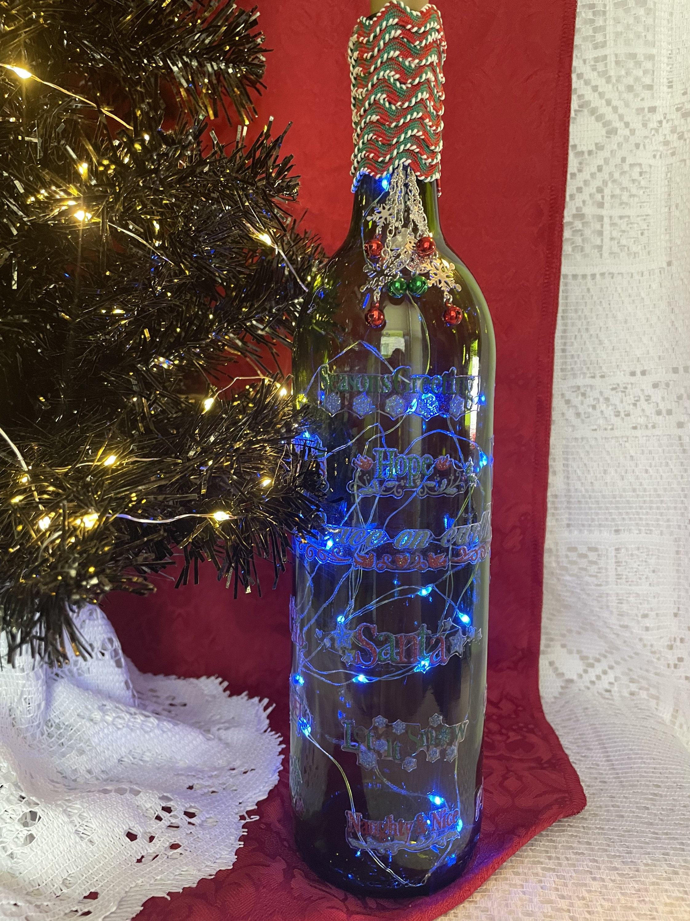 Christmas Wine Bottle Holiday Centerpiece Decorations Lighted Crafts - Etsy