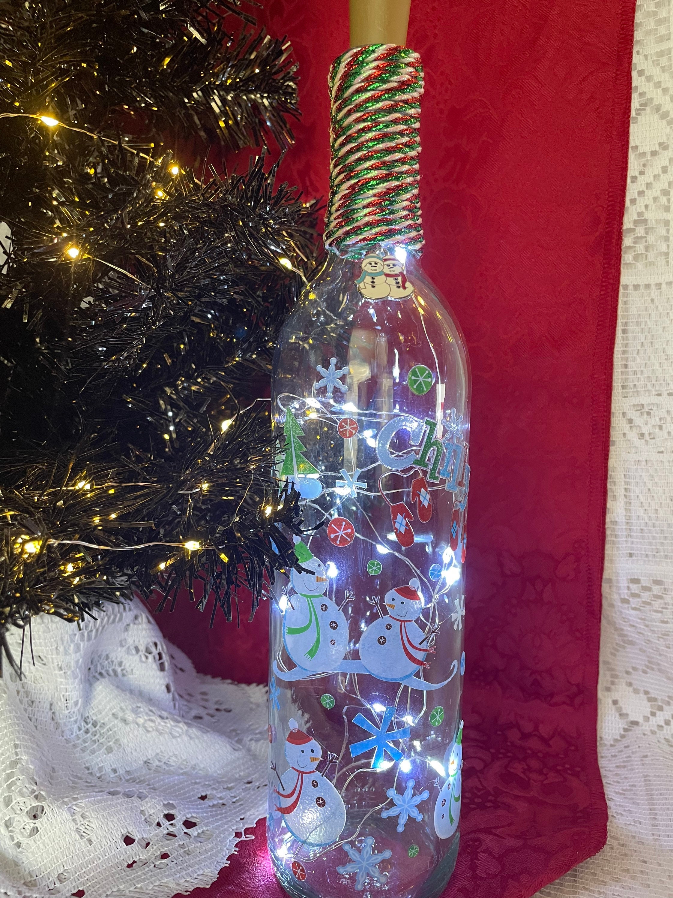 Christmas Wine Bottle Holiday Decorations Centerpiece Lighted Crafts - Etsy