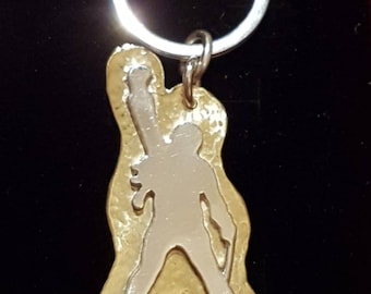 Freddie Mercury Keychain Silver 925 and Brass Freddie Mercury Keychain in Silver 925 silver and brass