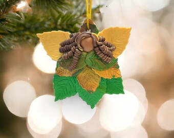 Green and Gold Angel Leaf Ornament PRT-PC117