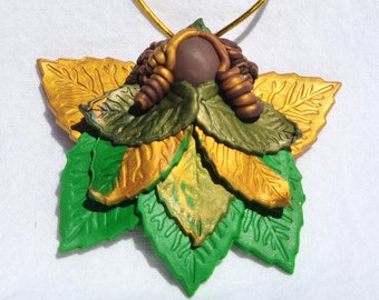 Green and Gold Angel Leaf Ornament PRT-PC113